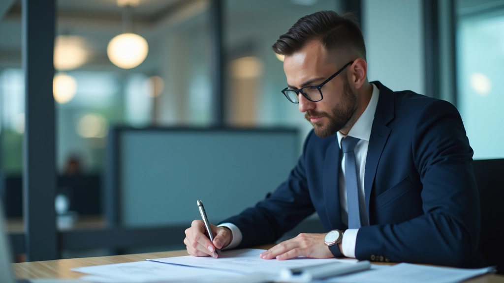 Bankenfachmann analysiert Leistungsmetriken und Finanzberichte