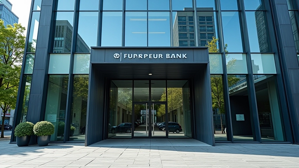 Modernes Bankgebäude mit Glasfassade und professioneller Architektur